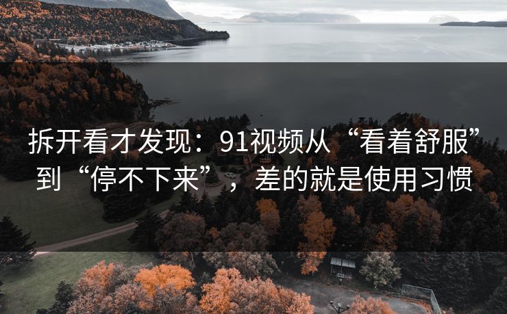 拆开看才发现：91视频从“看着舒服”到“停不下来”，差的就是使用习惯